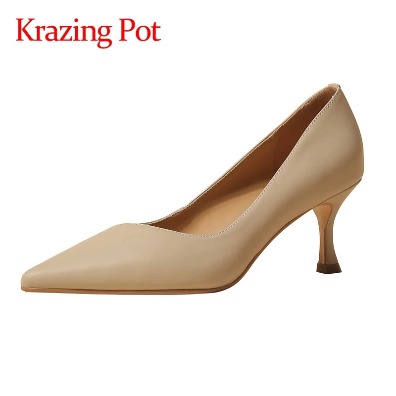 Krazing Pot 2022 cow leather pointed toe high heels four colors simple style fashion young lady dress shallow women pumps L53
Krazing Pot 2022 cow leather pointed toe high heels four colors simple style fashion young lady dress shallow women pumps L53