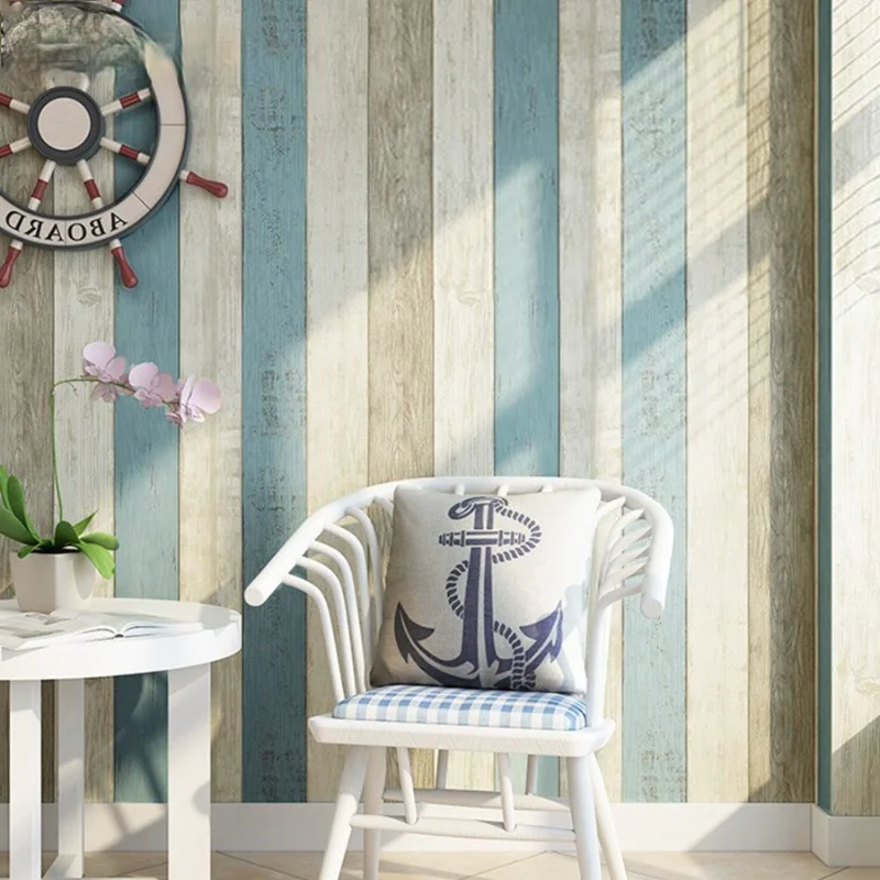 UAWESO Vertical Stripe Self Adhesive Wallpaper Rolls for Living Room Bedroom Decor Waterproof Mediterranean Style Contact Paper