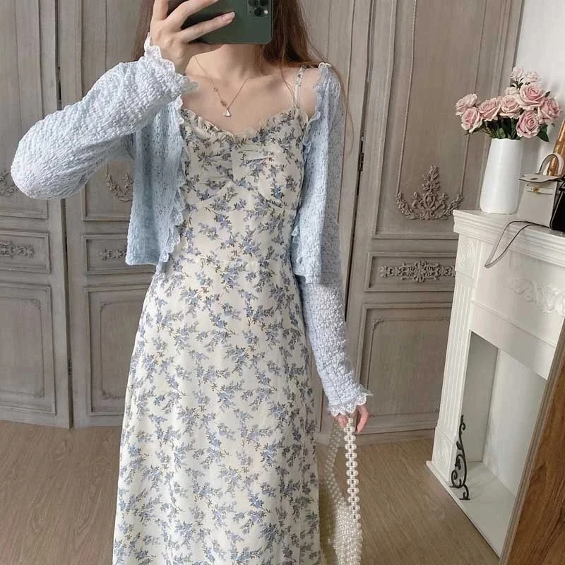 Summer Elegant French Style Love Slim Fit Slimming Spaghetti Straps Gentle Floral Dress Two-piece Suit Fashion 
Summer Elegant French Style Love Slim Fit Slimming Spaghetti Straps Gentle Floral Dress Two-piece Suit Fashion