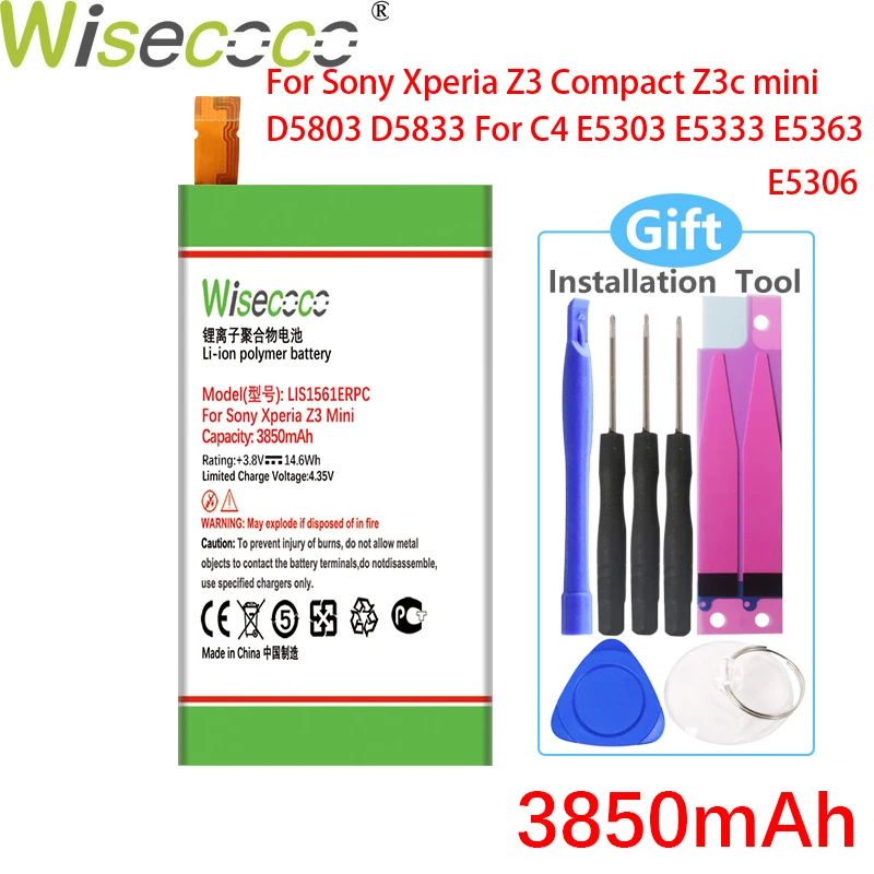 Аккумулятор WISECOCO LIS1561ERPC 3850 мА · ч для Sony Xperia Z3 Compact, Z3c mini, D5803, D5833, C4, E5303, E5333, E5363, E5306 мобильный телефон
Аккумулятор WISECOCO LIS1561ERPC 3850 мА · ч для Sony Xperia Z3 Compact, Z3c mini, D5803, D5833, C4, E5303, E5333, E5363, E5306 мобильный телефон