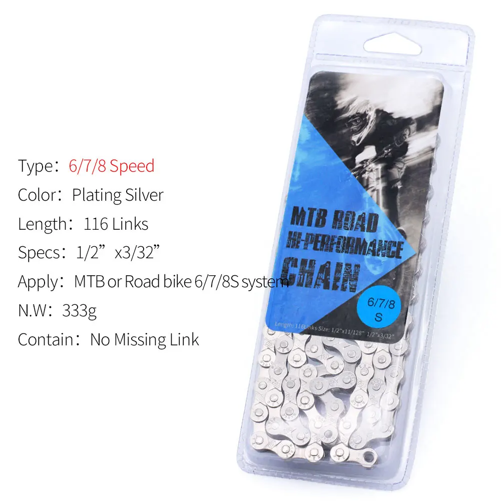 Mountain Bike Chain 6 7 8 9 10 11 Speed Mountain Bike Electroplated Silver Chain 24/27/30 Variable Speed Bicycle Accessories
Mountain Bike Chain 6 7 8 9 10 11 Speed Mountain Bike Electroplated Silver Chain 24/27/30 Variable Speed Bicycle Accessories