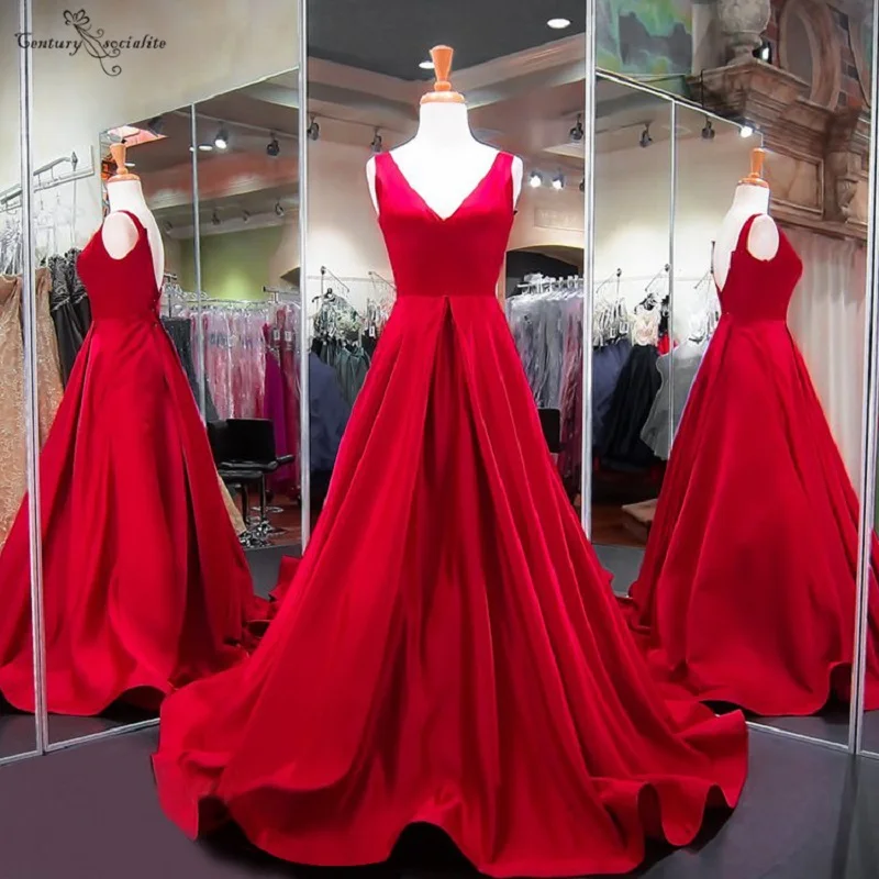Simple Satin Red Prom Dress Long V-Neck Backless Sweep Train Elegant Evening Gowns Formal Party Dress Vestidos De Festa
Simple Satin Red Prom Dress Long V-Neck Backless Sweep Train Elegant Evening Gowns Formal Party Dress Vestidos De Festa