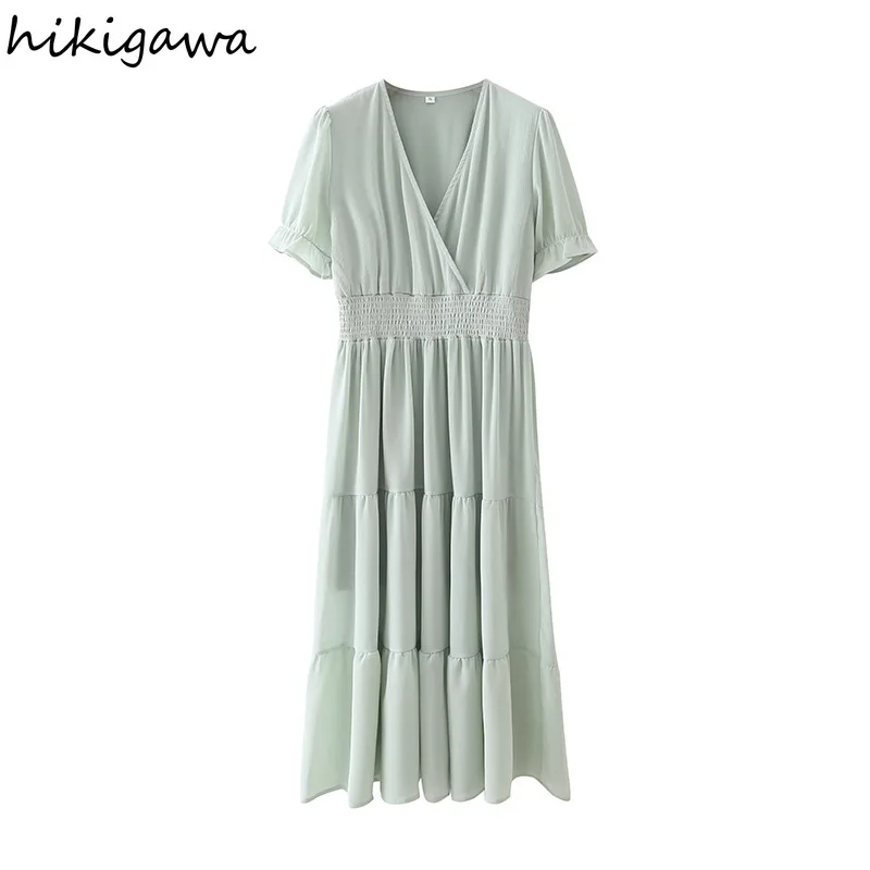 Hikigawa Dress Fashion Elegant Solid Short Sleeve Long Casaul Vestidos V Neck Patchwork Elastic High Waist Slim Dresses
Hikigawa Dress Fashion Elegant Solid Short Sleeve Long Casaul Vestidos V Neck Patchwork Elastic High Waist Slim Dresses