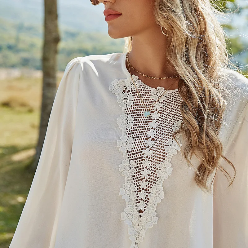 Spring Lace Patchwork Blouses Women Casual Lantern Sleeve White Floral Blouse Shirt Top For Women 2021 New
Spring Lace Patchwork Blouses Women Casual Lantern Sleeve White Floral Blouse Shirt Top For Women 2021 New