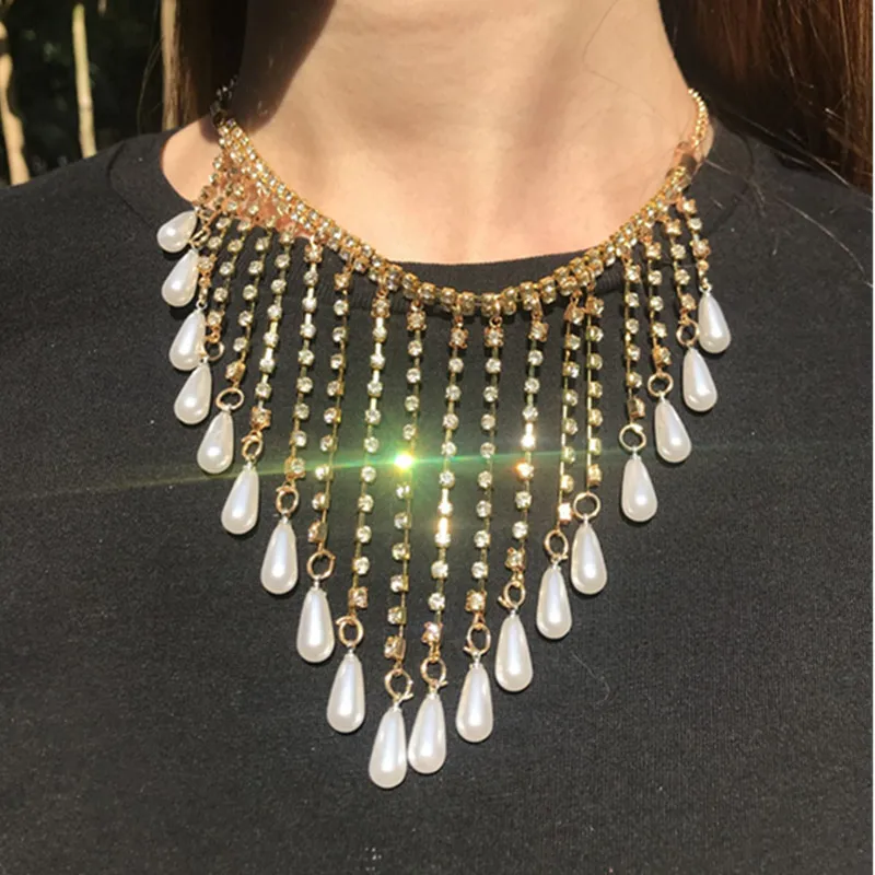 Trend Fashion Women Water Drop Pearl Pendant Choker Fashion Design Creative Rhinestone Tassel Necklace New Popular Jewelry Gift
Trend Fashion Women Water Drop Pearl Pendant Choker Fashion Design Creative Rhinestone Tassel Necklace New Popular Jewelry Gift