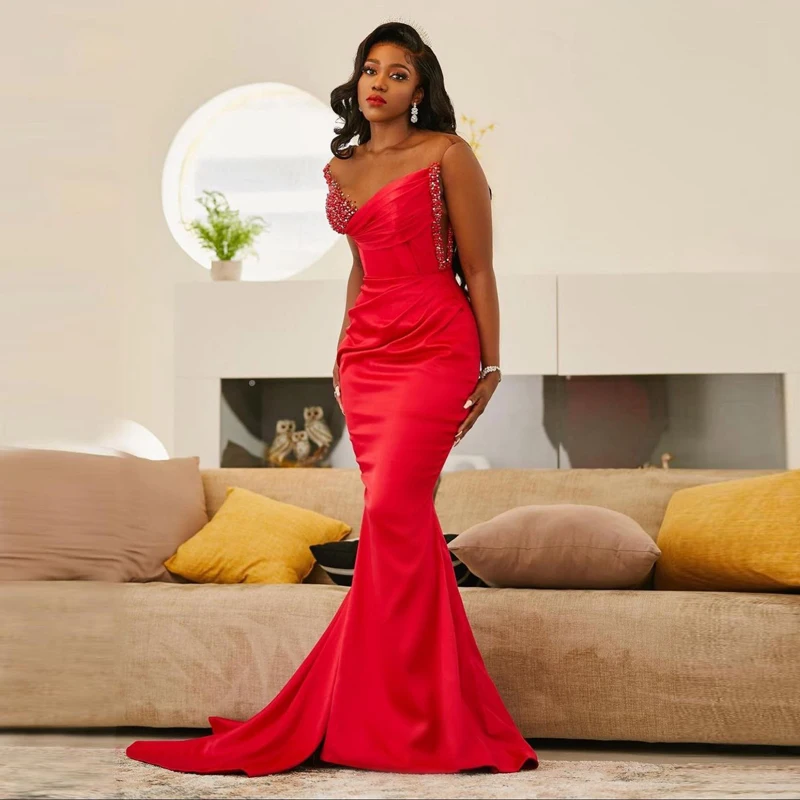 Charming Red Sequins Satin Prom Gowns Africa Mermaid Long Prom Dresses Black Girls Sexy Sleeveless Formal Party Dress
Charming Red Sequins Satin Prom Gowns Africa Mermaid Long Prom Dresses Black Girls Sexy Sleeveless Formal Party Dress