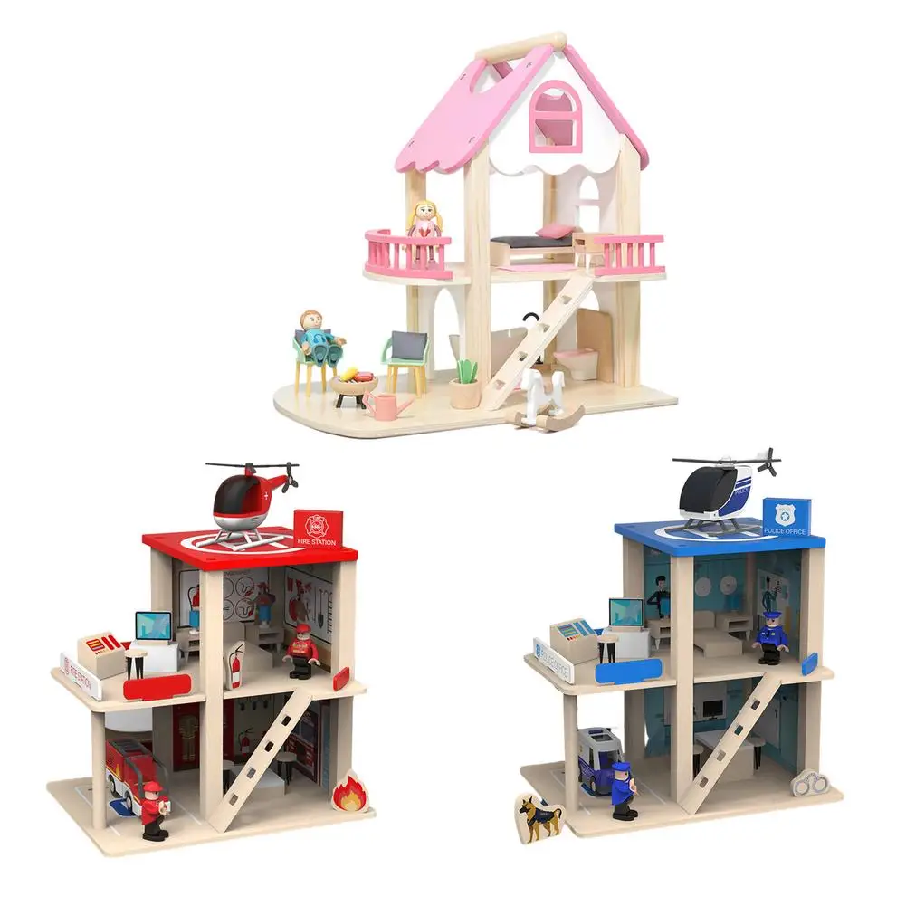 Wooden Dollhouse Building Toys Doll House Playset for Pink Princess Pretend Playing DIY Fire Station Doll House for Toddlers
Wooden Dollhouse Building Toys Doll House Playset for Pink Princess Pretend Playing DIY Fire Station Doll House for Toddlers