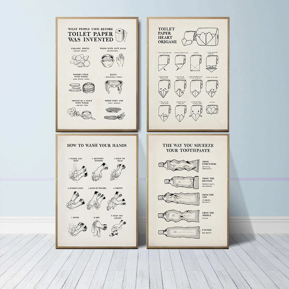 Nordic Vintage Style Art Posters Bathroom Toilet Paper Hand Washing Instruction Canvas Painting Modern Wall Pictures Home Decor
Nordic Vintage Style Art Posters Bathroom Toilet Paper Hand Washing Instruction Canvas Painting Modern Wall Pictures Home Decor