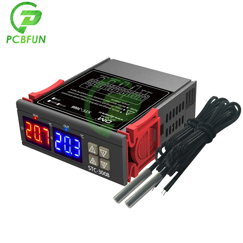 STC-3008 Dual Digital Temperature Controller Two Relay Output DC 12V 24V AC 110V 220V Thermoregulator Thermostat Incubator
STC-3008 Dual Digital Temperature Controller Two Relay Output DC 12V 24V AC 110V 220V Thermoregulator Thermostat Incubator