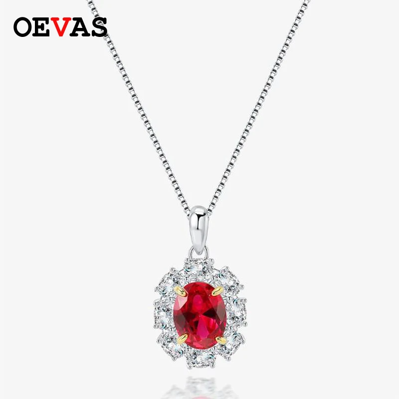 OEVAS 100% 925 Sterling Silver High Carbon Diamond 7*9mm Ruby Oval Pendant Necklaces For Women Party Fine Jewelry Gifts
OEVAS 100% 925 Sterling Silver High Carbon Diamond 7*9mm Ruby Oval Pendant Necklaces For Women Party Fine Jewelry Gifts