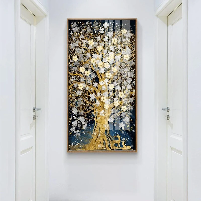 Абстрактная картина с золотым деревом Flowres Картина на холсте струящийся большой