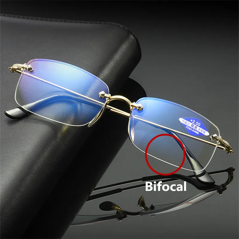 Male Female Rimless Bifocal Reading Glasses Distant Close Anti Blue Light Magnification Presbyopic Glasses Diopter + 150
Male Female Rimless Bifocal Reading Glasses Distant Close Anti Blue Light Magnification Presbyopic Glasses Diopter + 150