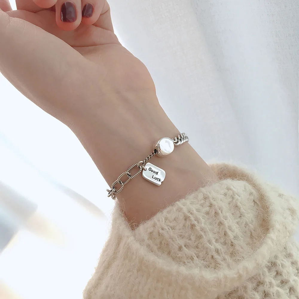 Винтажный квадратный бренд с надписью LUCK Thai Fashion Lock Chian браслет для женщин и