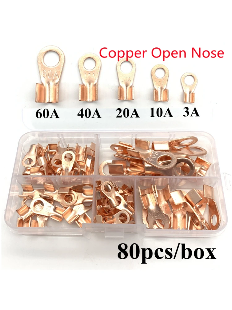 80PCS/Box OT Type 3A 5A 10A 20A 30A 40A 50A 60A Wire Terminal Red Copper Bare Nose Lugs Crimp Open Mouth Cable Connector Splice
80PCS/Box OT Type 3A 5A 10A 20A 30A 40A 50A 60A Wire Terminal Red Copper Bare Nose Lugs Crimp Open Mouth Cable Connector Splice