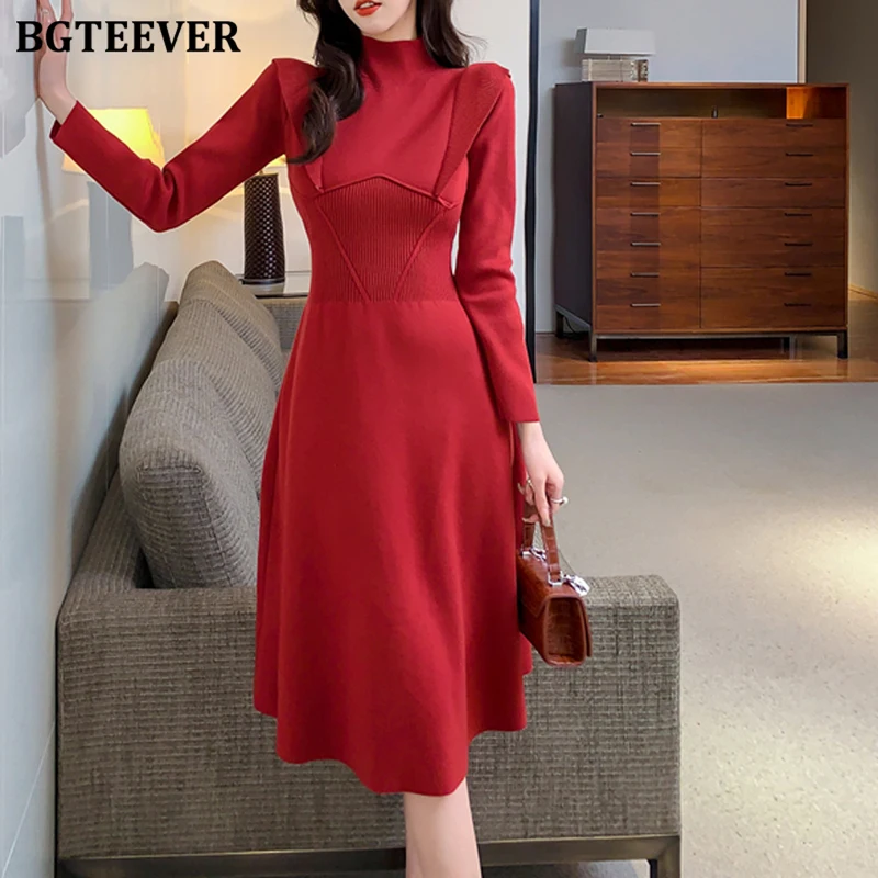 BGTEEVER Elegant Turtleneck Sweater Dress for Women 2021 Autumn Winter Vestidos Long Sleeve Slim Female Knitted A-line Dress
BGTEEVER Elegant Turtleneck Sweater Dress for Women 2021 Autumn Winter Vestidos Long Sleeve Slim Female Knitted A-line Dress