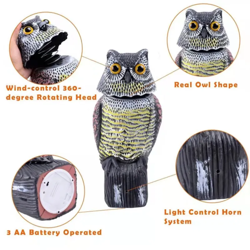 Outdoor Hunting Ornament Realistic Plastic Owl Decoys With Rotating Head Good Tackle Crow Bird Scarer Garden Decor
Outdoor Hunting Ornament Realistic Plastic Owl Decoys With Rotating Head Good Tackle Crow Bird Scarer Garden Decor