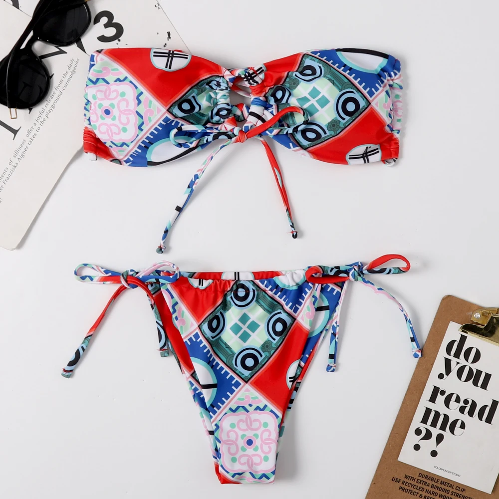 2021 Brazil New Bandage Swimwear Retro printing Bikinis Women Swim Suit Sexy Bathing Suit Women Bikini Sets Biquini Mujer