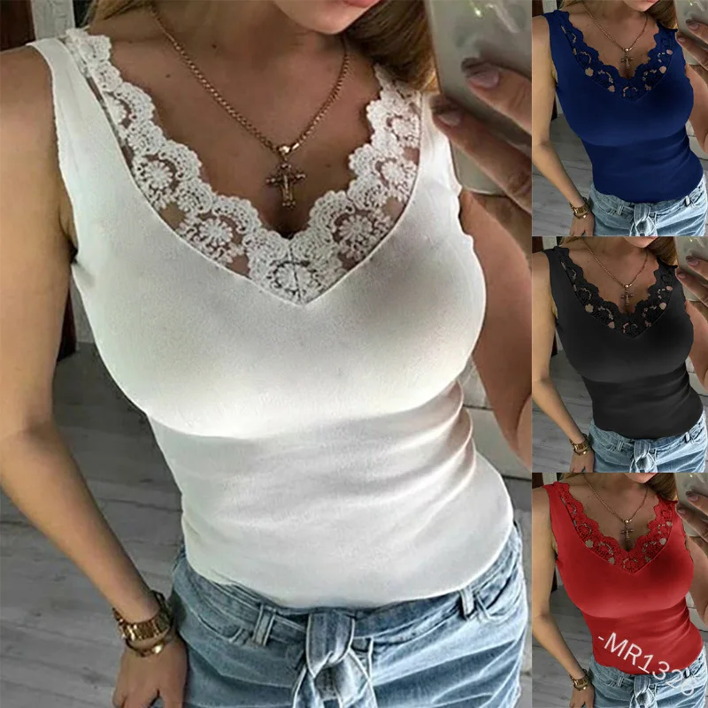 WEPBEL Lace Stitching Vest Women's Sexy Solid Color and V-neck Sleeveless Slim Vest Summer Casual Hollow Out Pullover Vest
WEPBEL Lace Stitching Vest Women's Sexy Solid Color and V-neck Sleeveless Slim Vest Summer Casual Hollow Out Pullover Vest