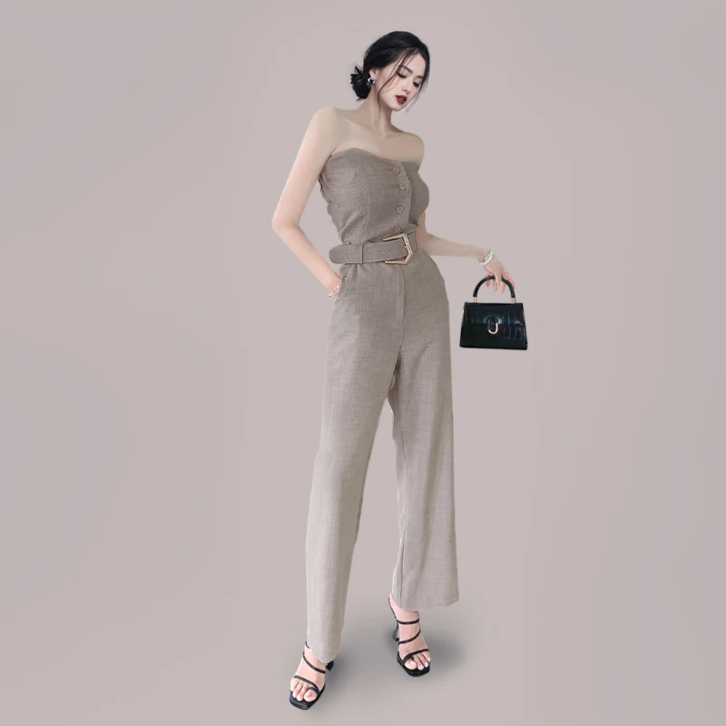 High End Tube Top Fashion Jumpsuit Women Summer Temperament Women's Single Breasted Slim Long Length Jumpsuits with Sashes
High End Tube Top Fashion Jumpsuit Women Summer Temperament Women's Single Breasted Slim Long Length Jumpsuits with Sashes
