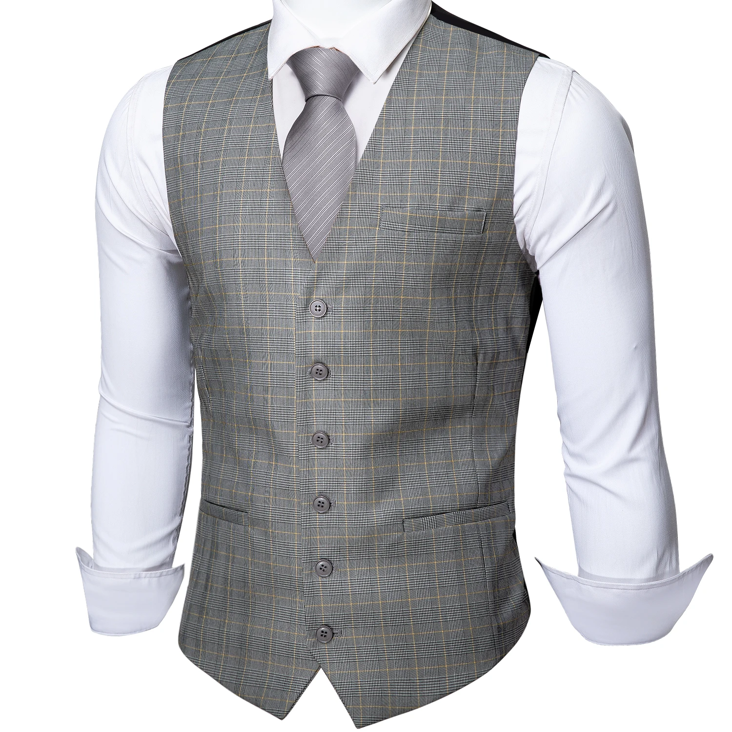 Barry.Wang Mens Light Gray Plaid Waistcoat Blend Tailored Collar V-neck 3 Pocket Check Suit Vest Tie Set Formal Leisure MD-2305
Barry.Wang Mens Light Gray Plaid Waistcoat Blend Tailored Collar V-neck 3 Pocket Check Suit Vest Tie Set Formal Leisure MD-2305