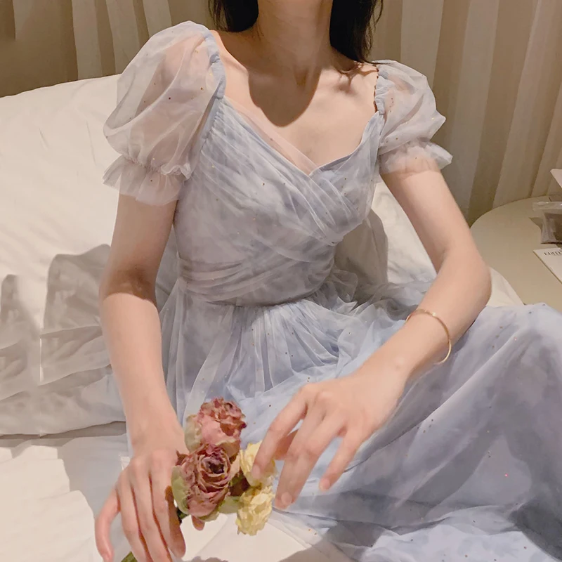 Puff Sleeve Summer Party Dress Women V-Neck Casual Lace Chiffon Patchwork Long Dress High Waist A-Line Korean Designer Dress
Puff Sleeve Summer Party Dress Women V-Neck Casual Lace Chiffon Patchwork Long Dress High Waist A-Line Korean Designer Dress