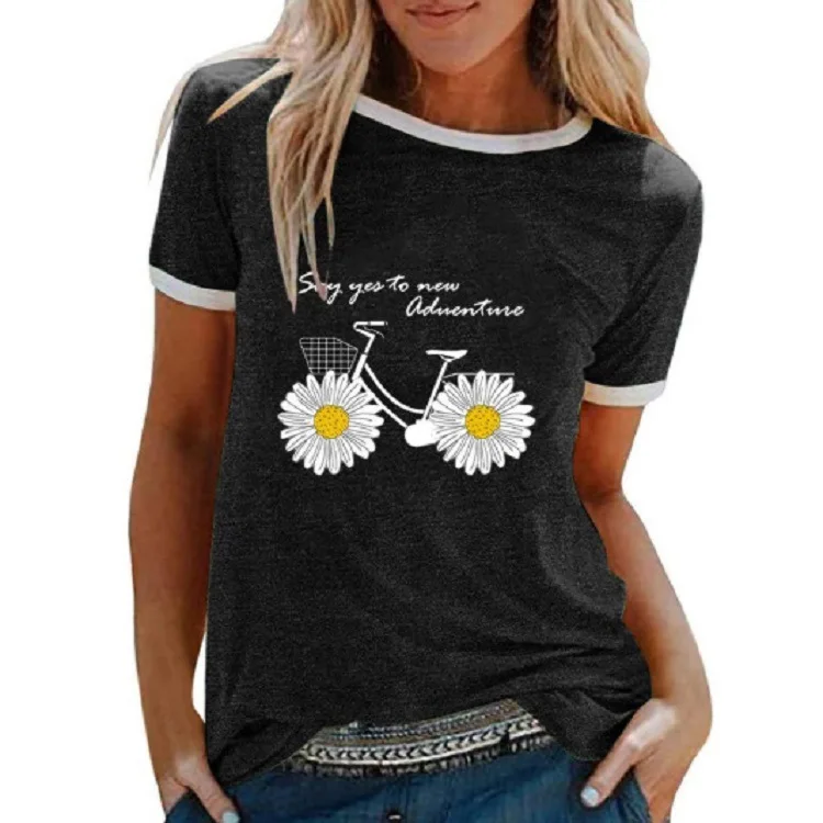 2021 Summer Small Daisy Bicycle Print Stitching Loose Casual Short-Sleeved T-Shirt S-5XL Size Can Be Ordered
2021 Summer Small Daisy Bicycle Print Stitching Loose Casual Short-Sleeved T-Shirt S-5XL Size Can Be Ordered