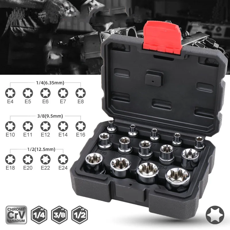 14Pcs CR-V Steel Multifunctionl Ratchet Wrench Sockets Kit 1/2 3/8 1/4 Inch For Use in Impact Drivers And Wrenches
14Pcs CR-V Steel Multifunctionl Ratchet Wrench Sockets Kit 1/2 3/8 1/4 Inch For Use in Impact Drivers And Wrenches