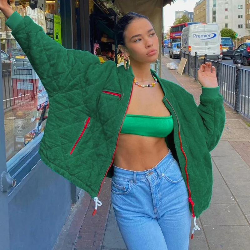 Vintage Green Varsity Quilted Coats Baseball Jacket Women Fashion Zipper Argyle Bomber College Jackets and Coats Autumn Winter
Vintage Green Varsity Quilted Coats Baseball Jacket Women Fashion Zipper Argyle Bomber College Jackets and Coats Autumn Winter