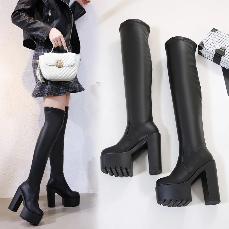 15cm Super High Heel Women Boots Long Boots Black High Heels Square Heel Over-the-Knee Boots Sexy Elastic Boots High Boots 38,39 
15cm Super High Heel Women Boots Long Boots Black High Heels Square Heel Over-the-Knee Boots Sexy Elastic Boots High Boots 38,39