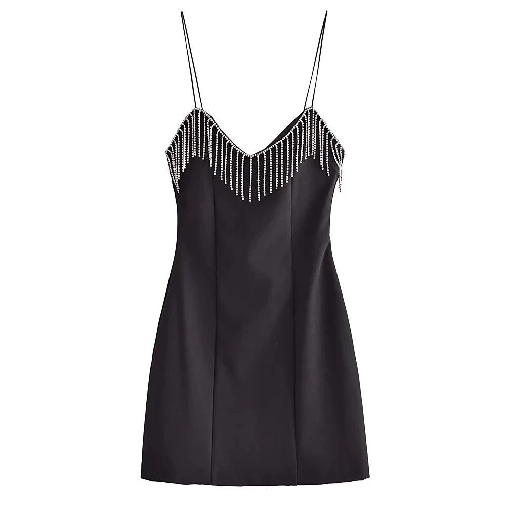Za Women Chic Fashion With Rhinestone Fringe Mini Dress Vintage Backless Zipper Thin Straps Female Dresses Vestidos Mujer
Za Women Chic Fashion With Rhinestone Fringe Mini Dress Vintage Backless Zipper Thin Straps Female Dresses Vestidos Mujer