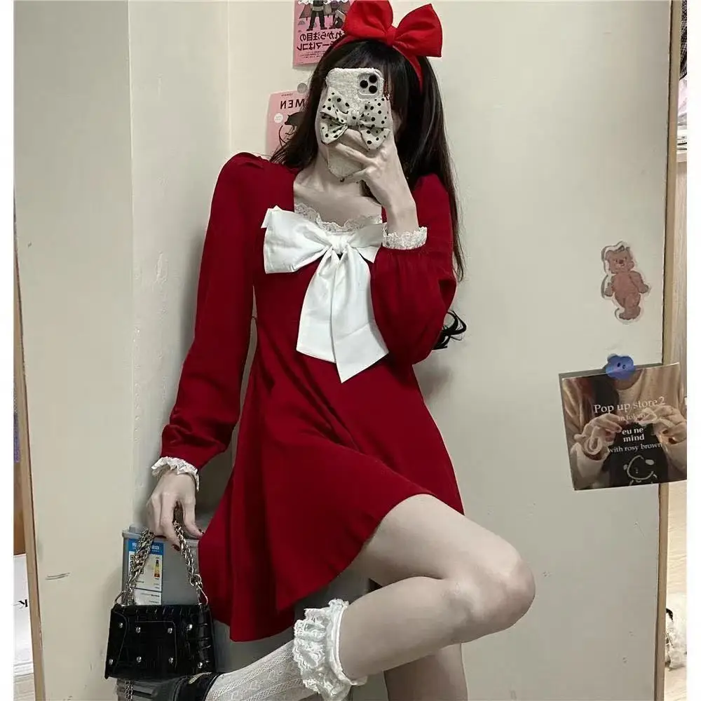 Elegant Mini Dresses for Women 2021 Puff Long Sleeve Lace Square Collar Winter Party Robe Femme Big Bow Black Dress Christmas
Elegant Mini Dresses for Women 2021 Puff Long Sleeve Lace Square Collar Winter Party Robe Femme Big Bow Black Dress Christmas