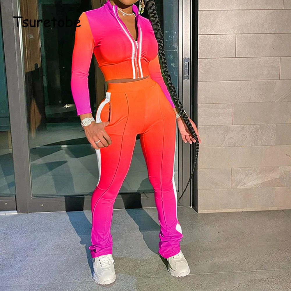 Комплект из двух предметов Tsuretobe в полоску с градиентом, женское осеннее пальто на молнии, облегающие брюки, модная одежда для ночного клуба,... 
Комплект из двух предметов Tsuretobe в полоску с градиентом, женское осеннее пальто на молнии, облегающие брюки, модная одежда для ночного клуба,...