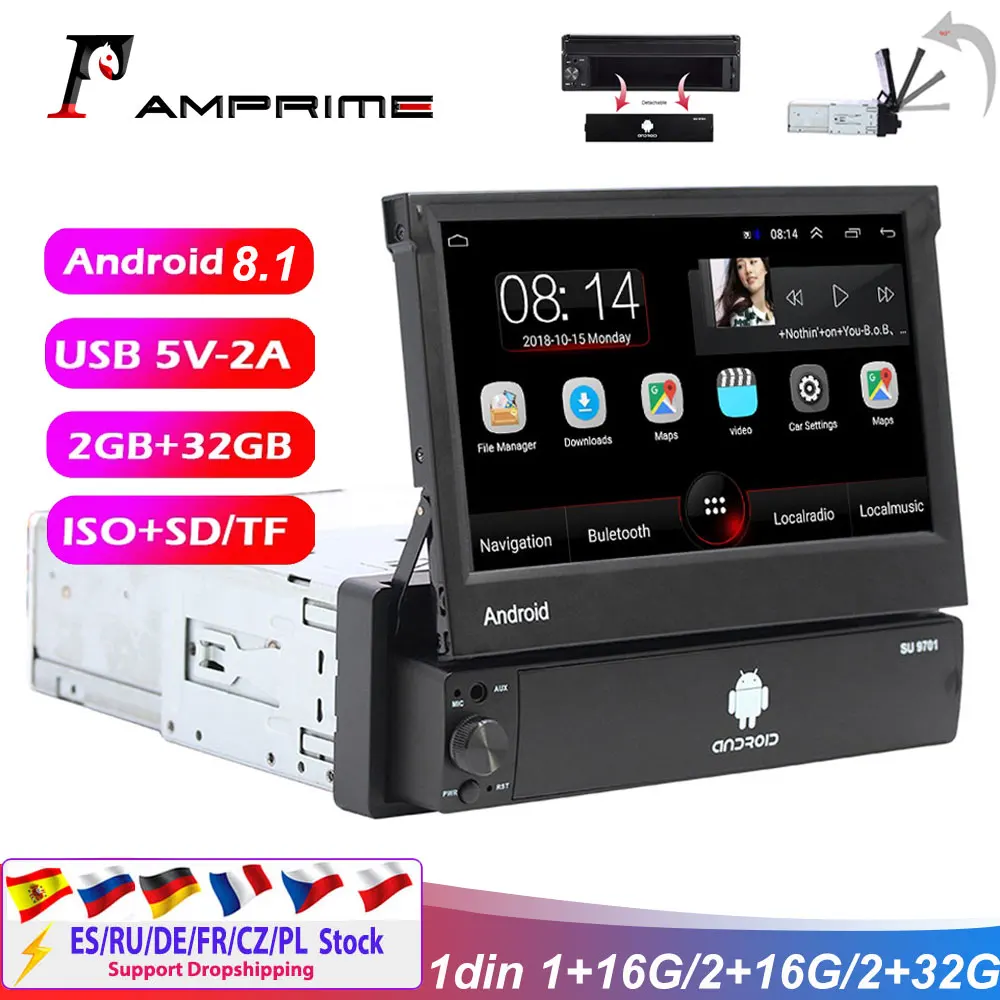 Автомагнитола AMPrime мультимедийная стерео система на Android с Wi Fi GPS Bluetooth AUX USB