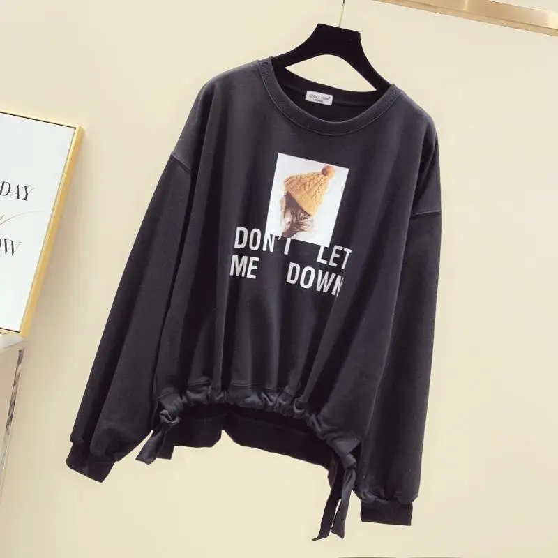Spring And Autumn New Plus Fat Plus Size Long-Sleeved Sweater Women Loose Drawstring Printing All-Match Blouse Trend
Spring And Autumn New Plus Fat Plus Size Long-Sleeved Sweater Women Loose Drawstring Printing All-Match Blouse Trend