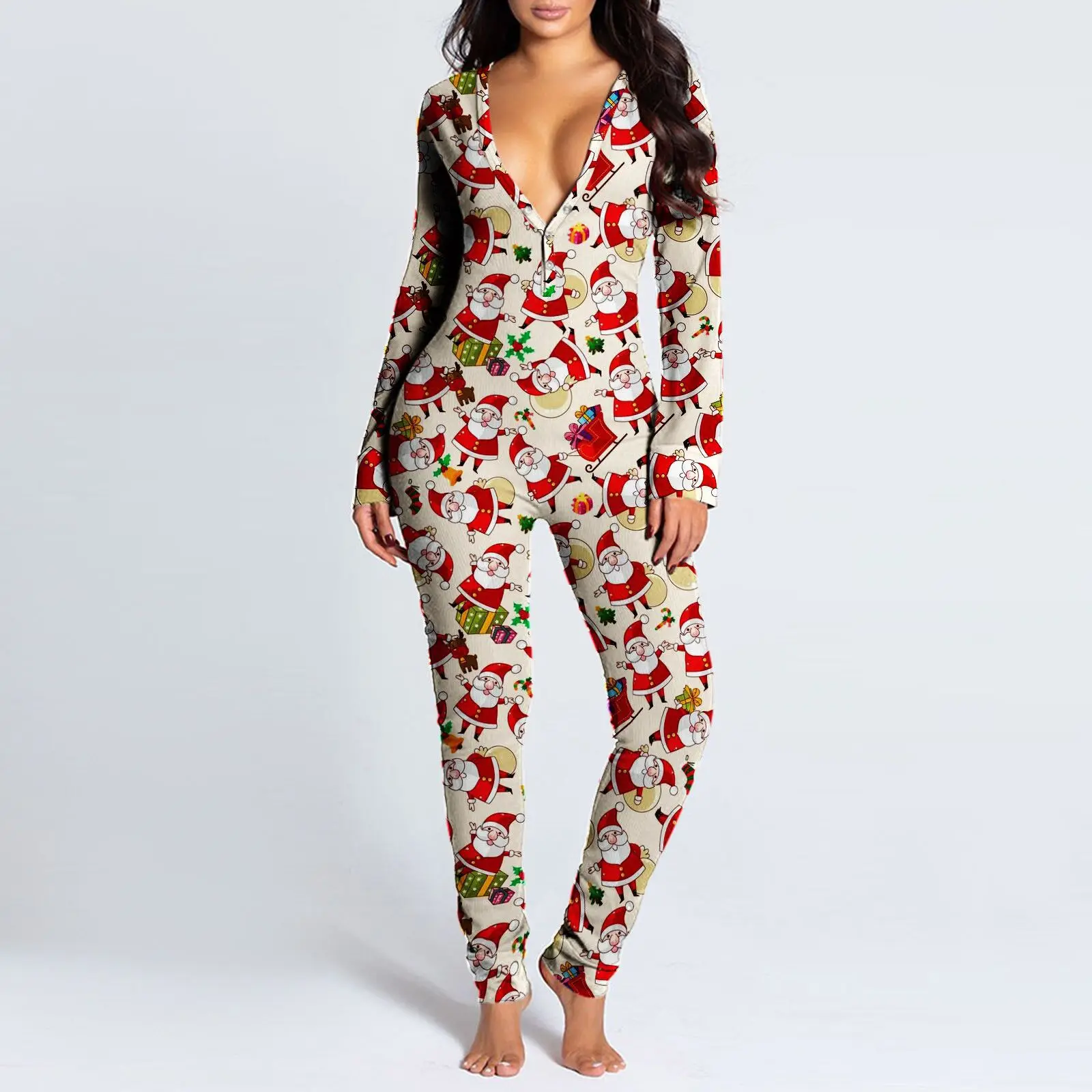 Printed Ladies Christmas Series One-piece Pajamas Buttoned Front Functional Button Flip Cover Adult Jumpsuits New Sexy Pajamas
Printed Ladies Christmas Series One-piece Pajamas Buttoned Front Functional Button Flip Cover Adult Jumpsuits New Sexy Pajamas