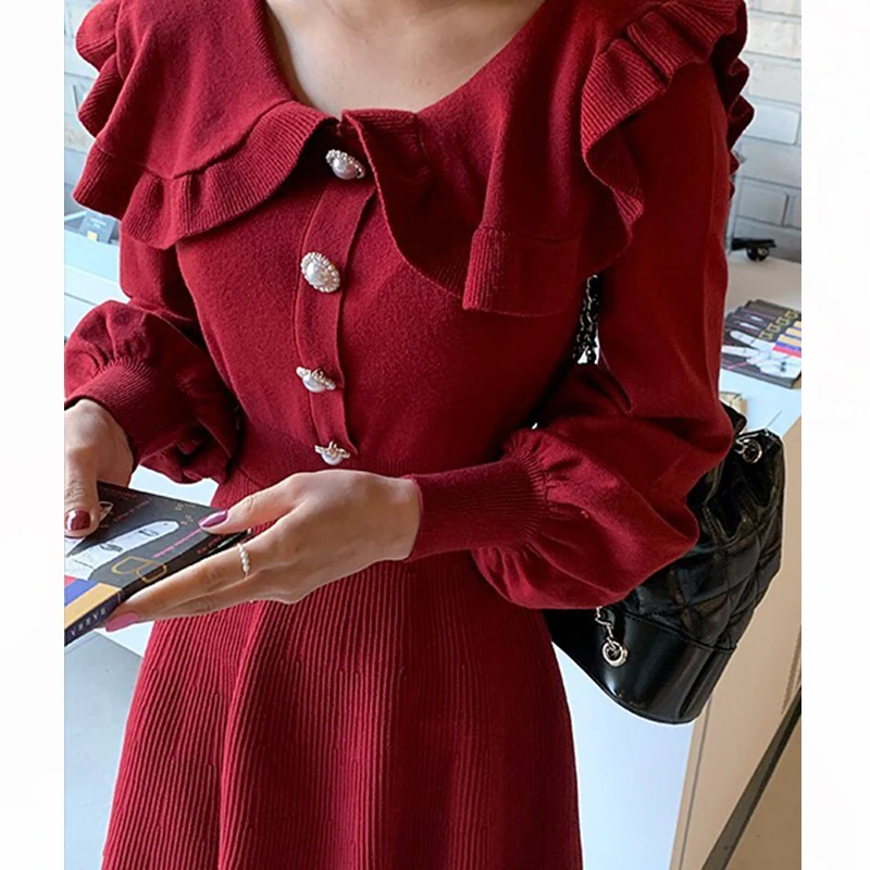 IAMSURE Vintage Solid Knitted A-Line Dress Casual Slim Long Puff Sleeve Mini Dresses For Women 2021 Autumn Winter Warm Ladies
IAMSURE Vintage Solid Knitted A-Line Dress Casual Slim Long Puff Sleeve Mini Dresses For Women 2021 Autumn Winter Warm Ladies