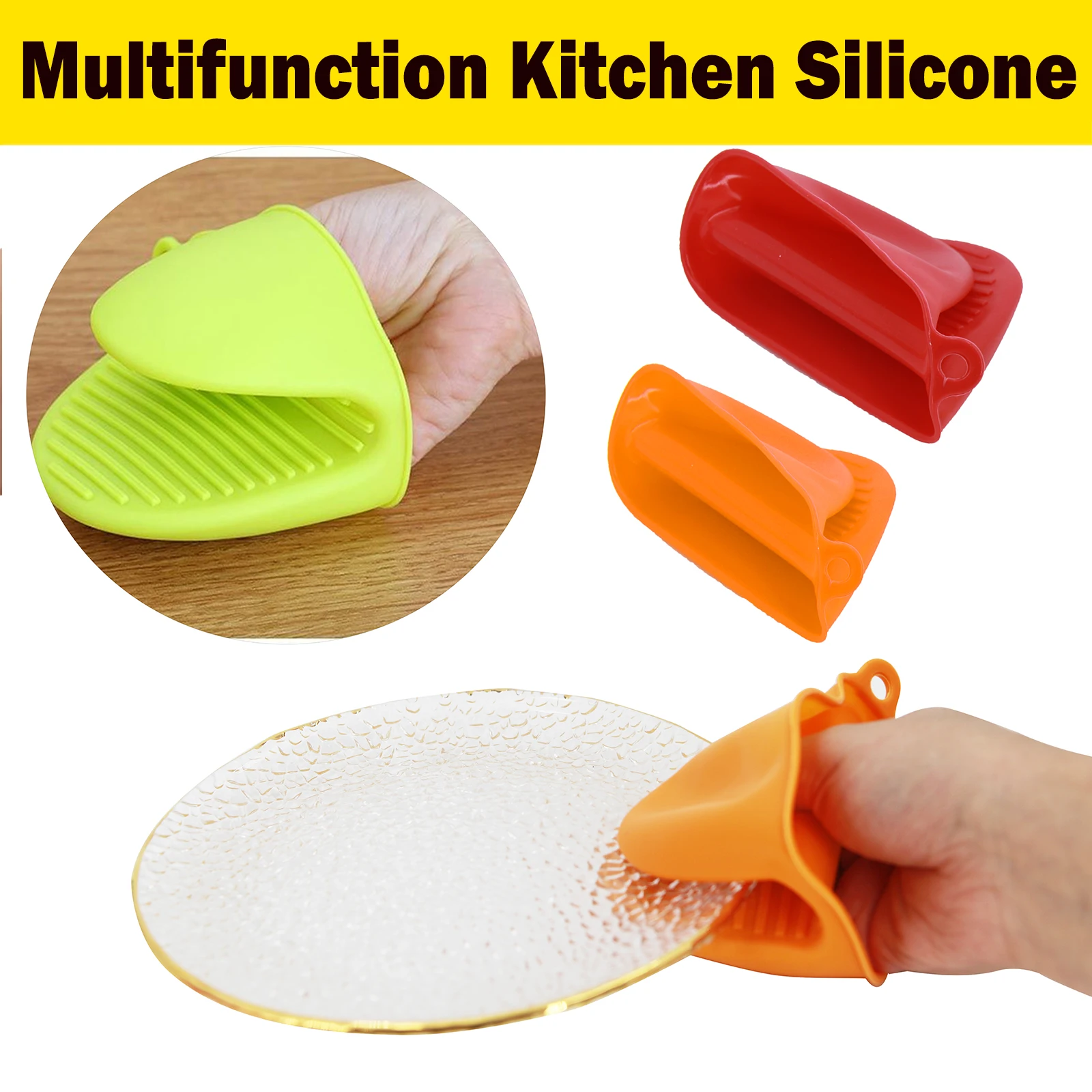 

2PCS Silicone Baking Oven Mitts Microwave Glove Insulation Non Stick Anti-slip Scalding Grips Bowl Pot Clips Kitchen Gadget Home