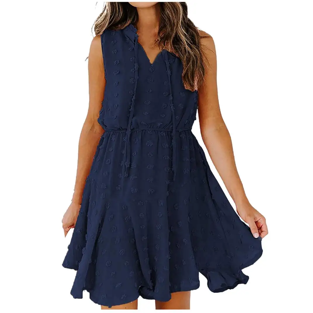 Fashion Women Pom Solid Chiffon Mini Dress Summer Ladies V-Neck Sleevless Drawstring Dresses Clothes 2021
Fashion Women Pom Solid Chiffon Mini Dress Summer Ladies V-Neck Sleevless Drawstring Dresses Clothes 2021