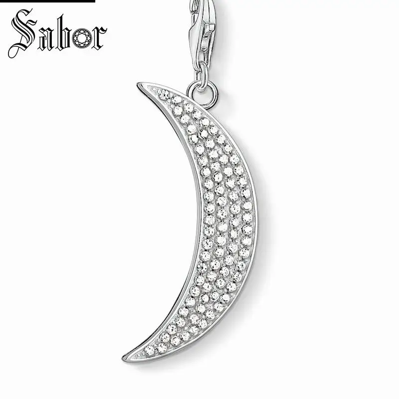 Томас белый CZ Pave Moon Charm женский подарок посеребренный браслет подарки ювелирные