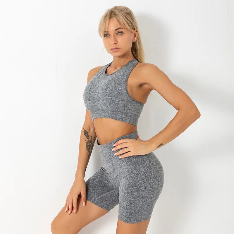 Seamless Sports Yoga Suits Gym Clothing for Female Workout Sportswear Running Active Wear Sleeveless Vest High Waist Shorts 2pcs 
Seamless Sports Yoga Suits Gym Clothing for Female Workout Sportswear Running Active Wear Sleeveless Vest High Waist Shorts 2pcs