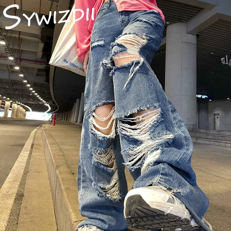 Y2k Women Clothing Baggy Ripped Jeans High Waist Loose Straight Pants Wide Leg Streetwear High Street Denim Trousers Gothic Pant
Y2k Women Clothing Baggy Ripped Jeans High Waist Loose Straight Pants Wide Leg Streetwear High Street Denim Trousers Gothic Pant