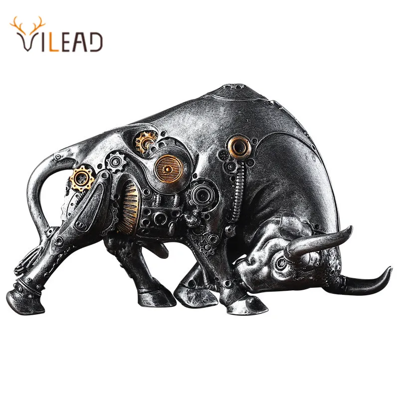 Статуя быка VILEAD в механическом стиле фигурки животных из смолы декор для