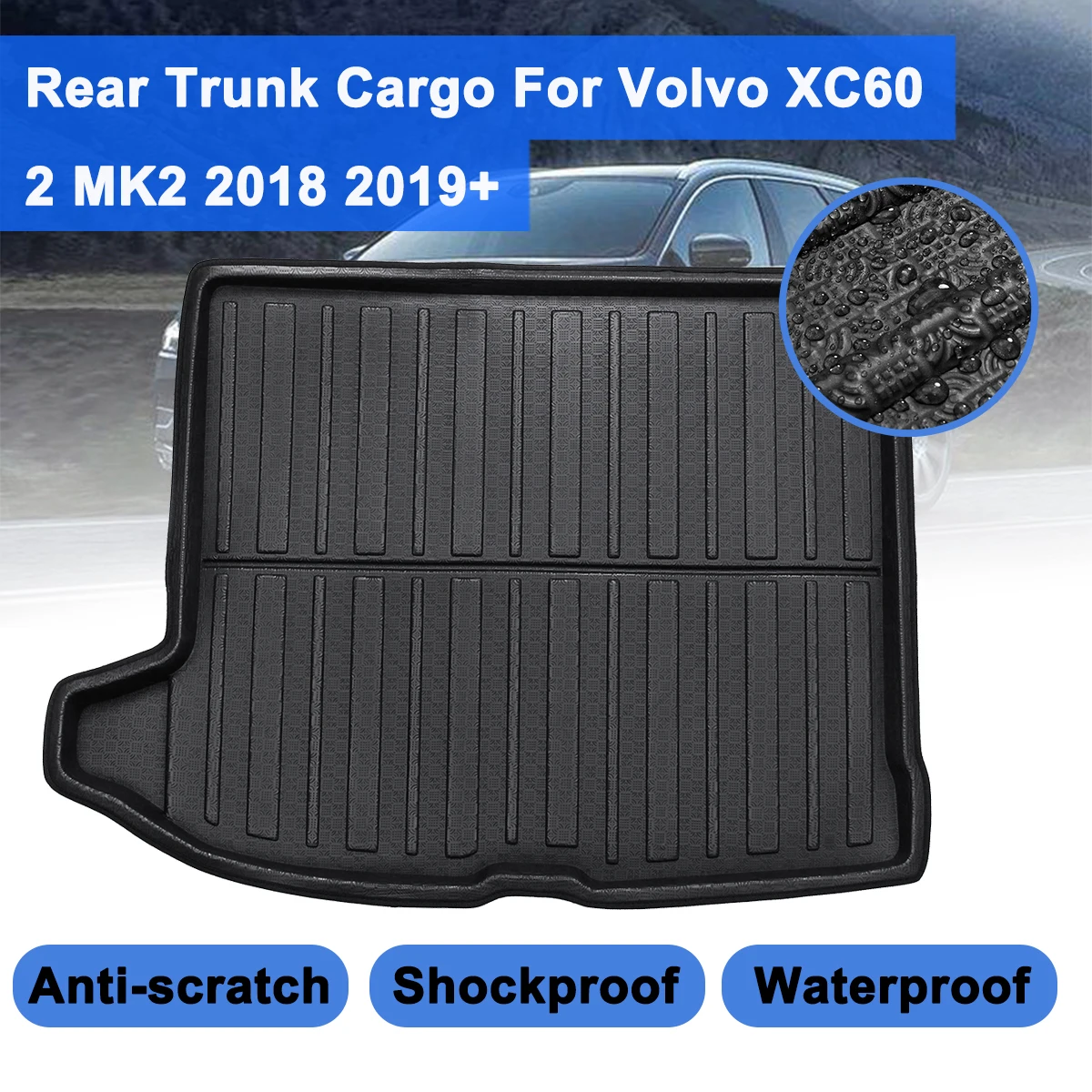 

Подкладка для багажника для Volvo XC60 2 MK2 2018 2019 + коврик для багажника заднего багажника, напольный ковер, поднос для багажа, грязезащитный водон...