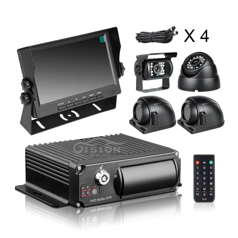 

H.265 4CH SD Mobile Dvr Car Recorder Playback +4x2.0MP 1080P AHD Front /Rear Camera+7Inch IPS Car Monitor For Truck /Taxi /Bus