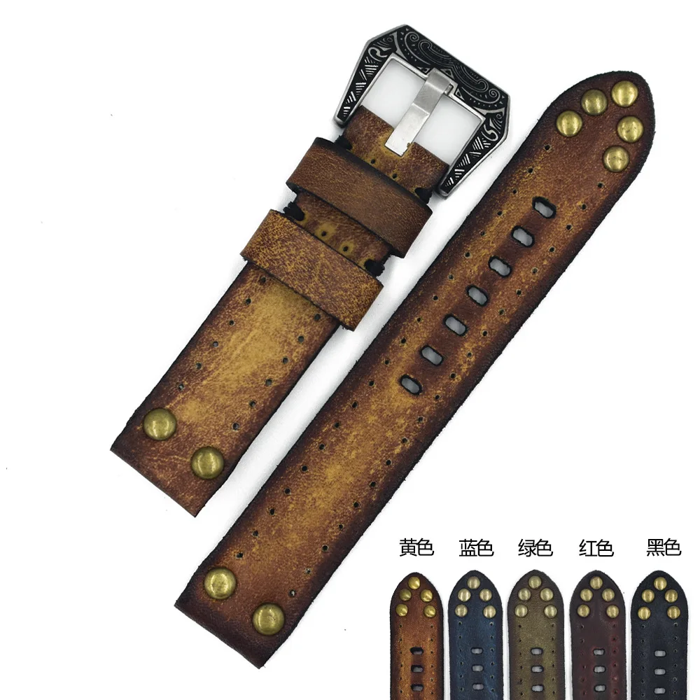 Handmade retro polished leather with rivets strap 18 20 22 24mm large carved buckle
Handmade retro polished leather with rivets strap 18 20 22 24mm large carved buckle