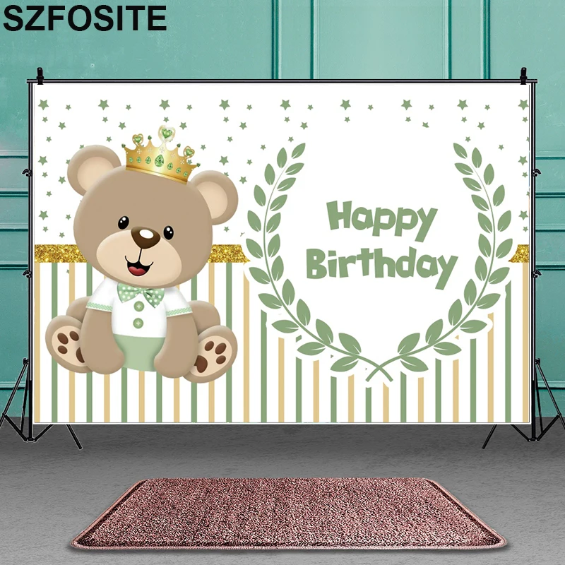 Cartoon Cute Bear Wearing A Crown Leaves Striped Backdrop Baby Show Party Decoration Children Birthday Photography Background
Cartoon Cute Bear Wearing A Crown Leaves Striped Backdrop Baby Show Party Decoration Children Birthday Photography Background