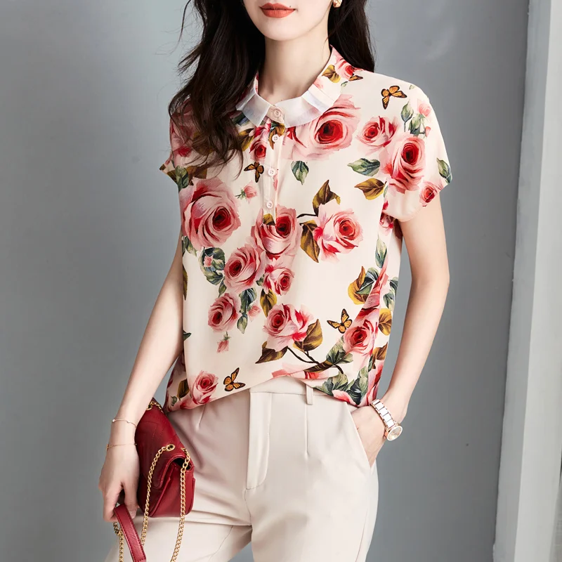 Short-sleeved chiffon shirt women 2021 summer new style rose print high-end small shirt floral blouse shirt women
Short-sleeved chiffon shirt women 2021 summer new style rose print high-end small shirt floral blouse shirt women
