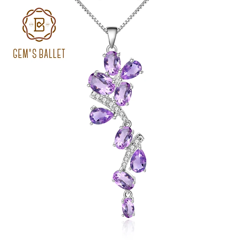 

GEM'S BALLET Leaves & Branches Pendant 7.17Ct Natural Amethyst 925 Sterling Sliver Necklace For Women Engagement Fine Jewelry