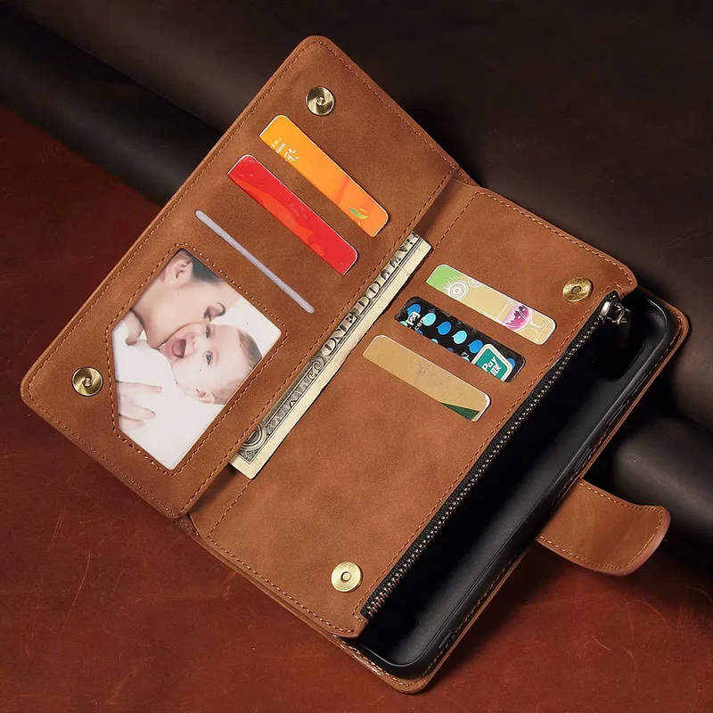 

Роскошный кожаный бумажник для LG K40 LM-X420EMW X420EM, чехол на магнитной молнии, кошелек для мобильного телефона в стиле ретро, кожаный чехол-книжка с подставкой для карт