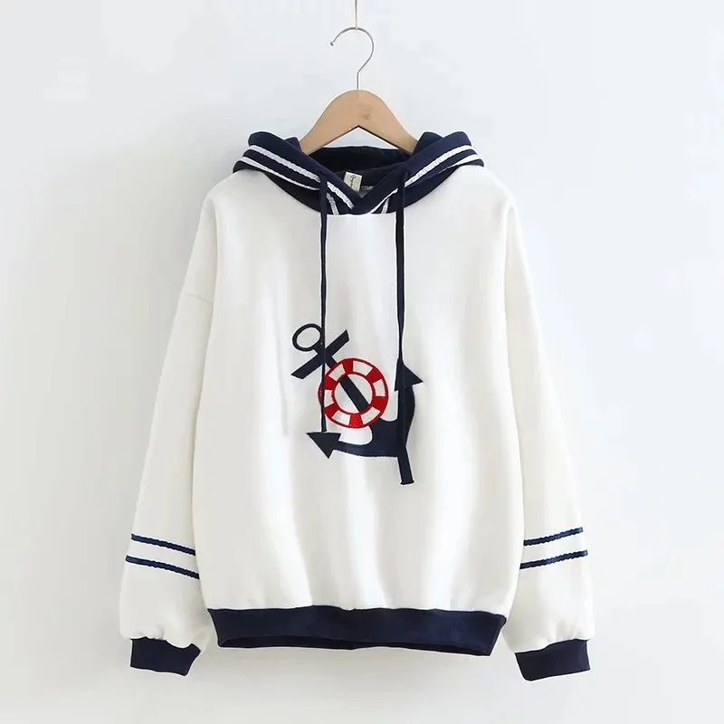2020 Winter New Embroidered Color Matching Navy Wind Plus Velvet Warm Hoodie Women
2020 Winter New Embroidered Color Matching Navy Wind Plus Velvet Warm Hoodie Women